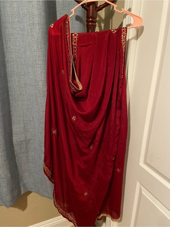 Salwar Kameez Accessories - Elegant Pure Dasheen Burgundy Indian Women's Scarf Dupatta Shawl Gold Embroidery